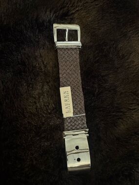 Lauren Ralph Lauren Brown Weave Braided Leather Bracelet with Silver-Tone Buckle